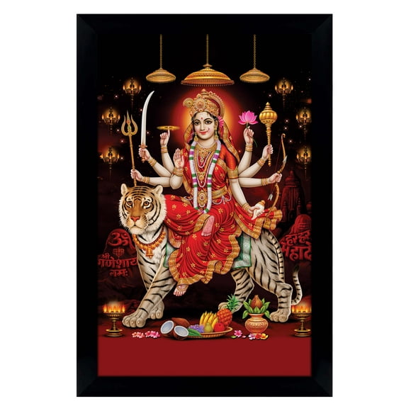 IBA Indianbeautifulart Goddess Durga Picture Frame Religious Poster Black Wall Frame Deity Photo Frame Wall Decor For Home/ Office/ Temple-6 x 8 Inches