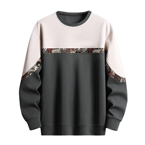 XIAONU Knitted Sweatshirts For Men Color Block Crew Neck Hooded Sweatshirt Casual Loose Business Work Sweatshirt Dark Gray XL