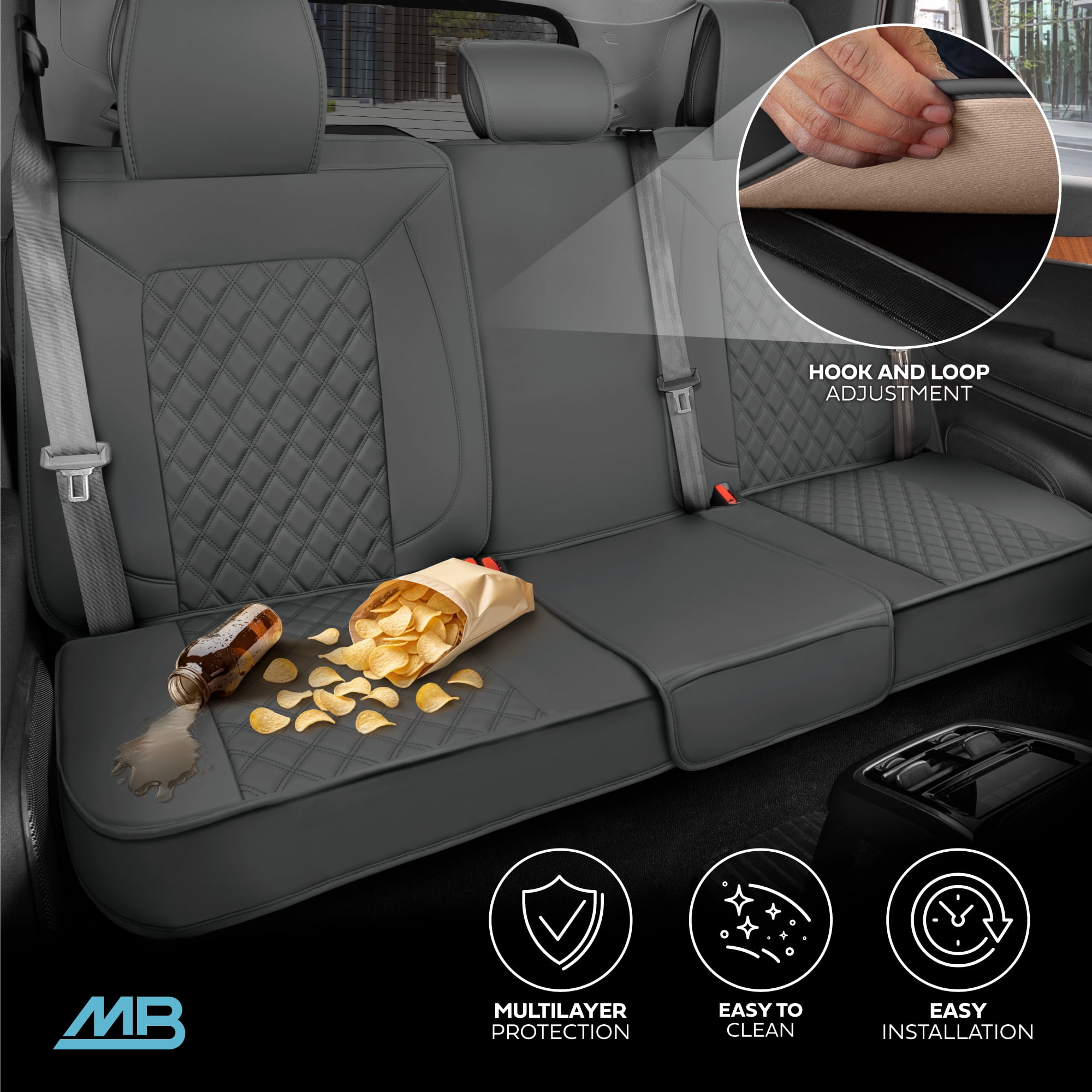 MotorBox Prestige Edition Napa Leather Seat Covers Full Set - Gray Car Seat Covers Front Seats and Back Car Seat Protector, Waterproof and Universal Fit for Most Small to Medium Autos, Trucks & SUVs