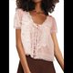 thumbnail image 1 of Blusa de Encaje con Lazo Frontal para Mujer, Transparente, de Corta, Cuello Redondo, Botones, Estilo Bohemio, con Volantes, Estilo Y2K Rosa L, 1 of 7