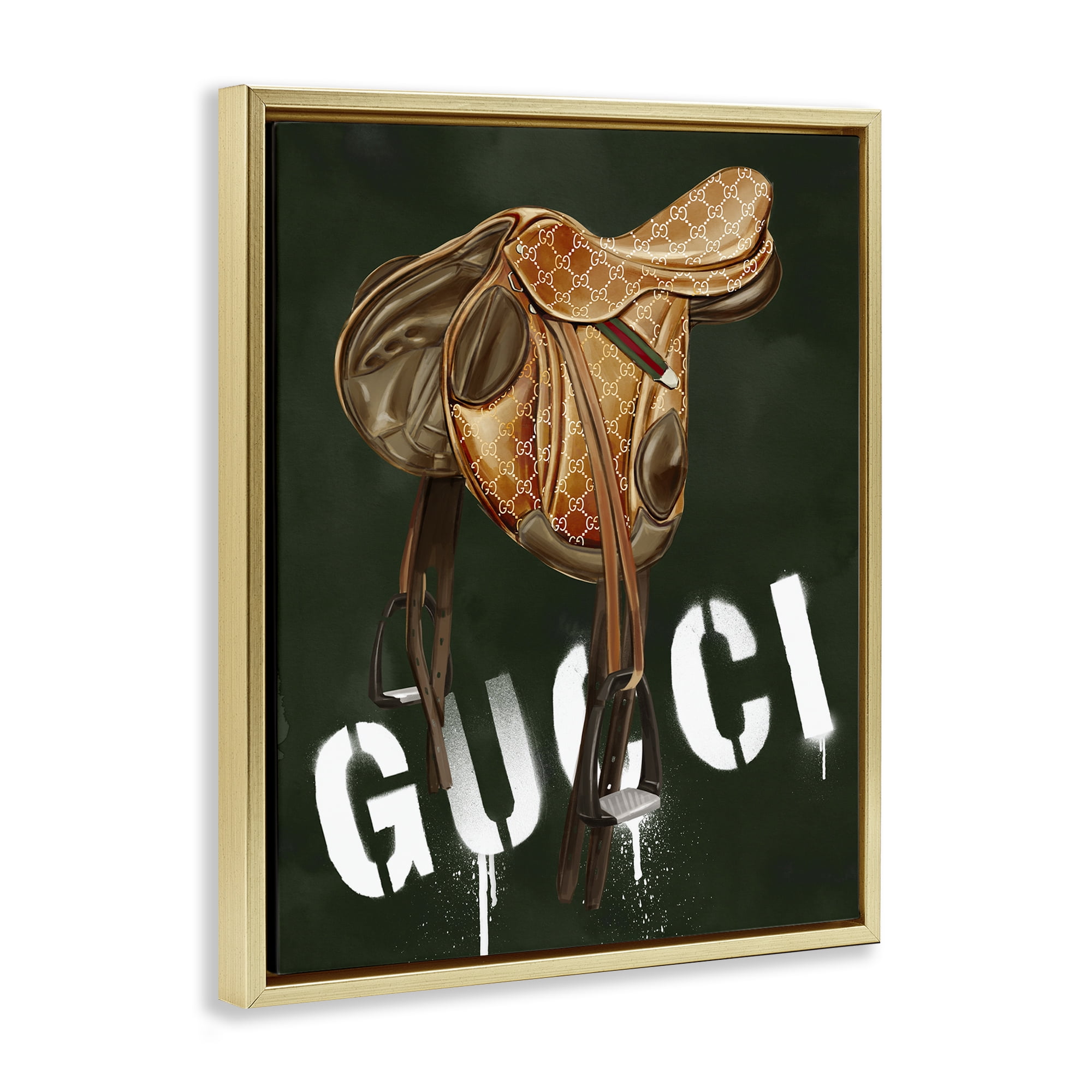 Stupell Industries Glam Horse Saddle Beauty & Fashion Painting Gold Floater Framed Art Print Wall Art, 17 x 21