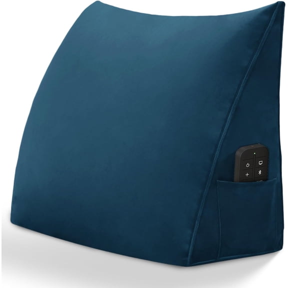 Triangular Wedge Headboard Reading Pillow for Sitting Up in Bed Backrest Bolster Pillow for Daybed Cushion Lumbar Body Support Positioning with Removable Cover, Blue