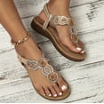 thumbnail image 4 of CAICJ98 Wedge Sandals for Women Sandals Women Dressy Summer Flat Gladiator Sandals Bohemian Beaded Rhinestone Casual Summer Cute Comfortable Thong Flip Flops,Rose Gold, 4 of 5