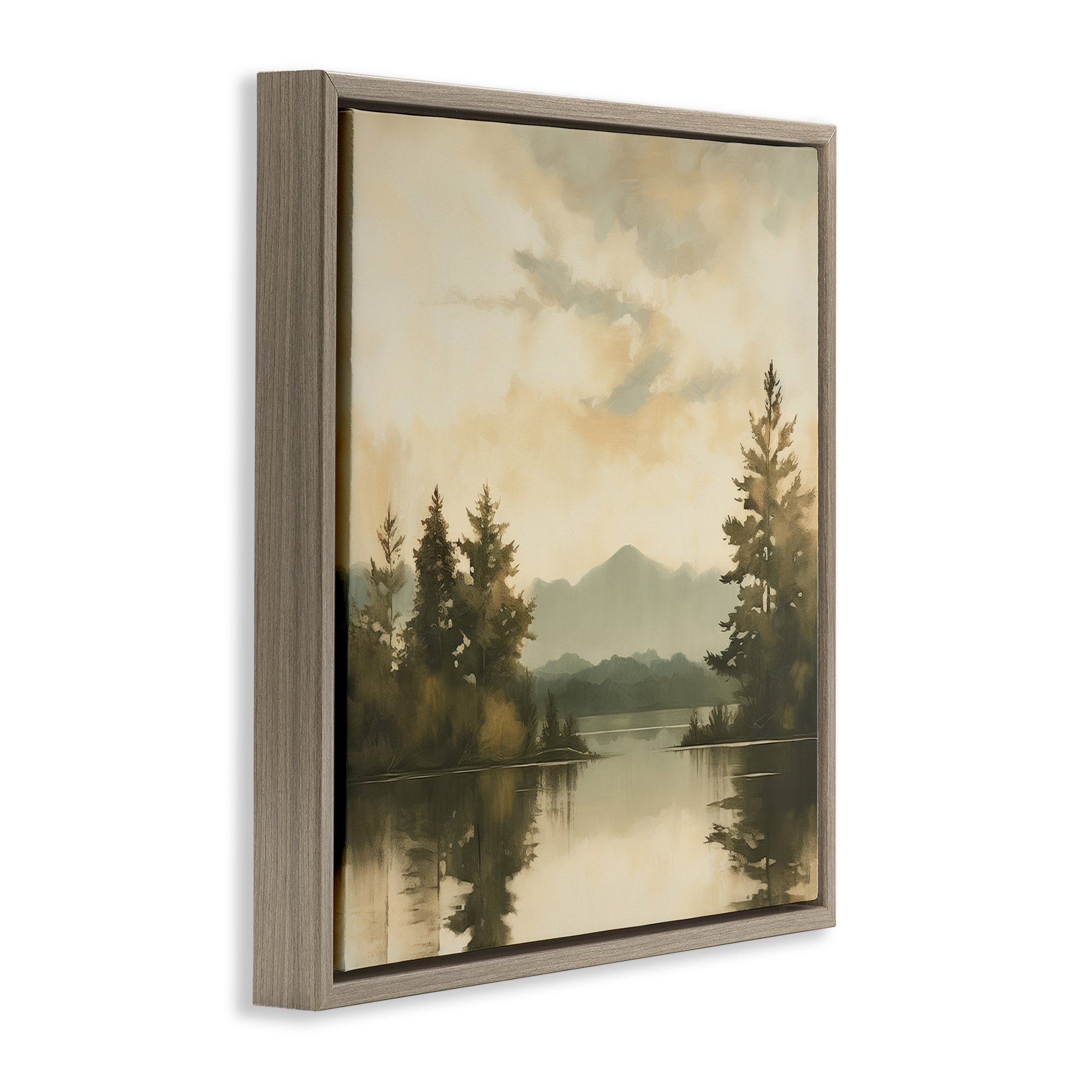 Stupell Industries Soft Beige Mountain Scenery Landscape Painting Brown Floater Framed Canvas Art Print Wall Art, 25 x 25