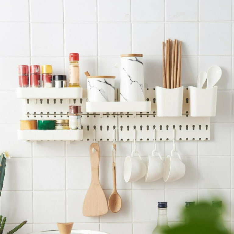 Nordic Style Plastic Pegboard Shelf Punch-free Household Pegboard  Accessories For Kitchen Bathroom,Plastic Waterproof Wall Shelf for Living  Room Kitchen Bathroom 
