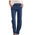 thumbnail image 1 of Women's Cargo Pants High Waisted Drawstring Elastic Straight Leg Long Pants With Pockets Woman Pants Navy XL, 1 of 4
