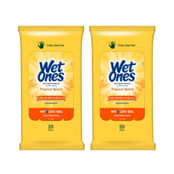 Wet Ones Antibacterial Hand Wipes, Tropical Splash, 20 Count (Pack of 2)
