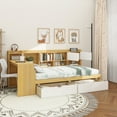 thumbnail image 4 of Wooden L-Shape Daybed with Seven Storage Cabinets and Two Storage Drawers, Multi-functional Bed with Study Desk and Built-in Bookshelf, Natural+White, 4 of 16