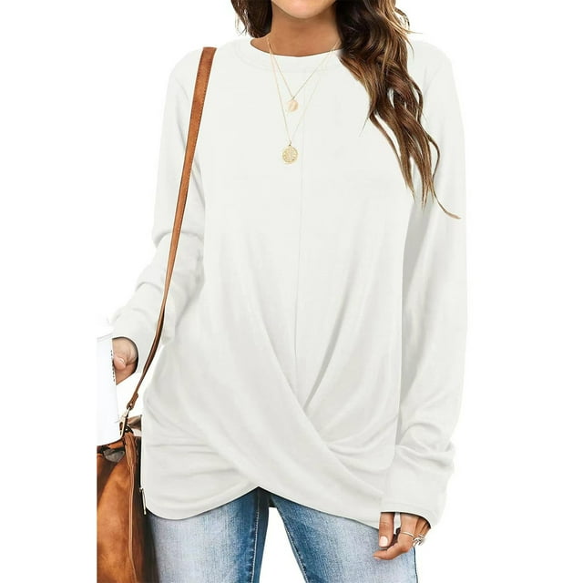 Sexy Dance Hauts pour Femmes T-shirt Uni Manches Longues Tee-Shirt Décontracté Col Rond Chandail Blanc P