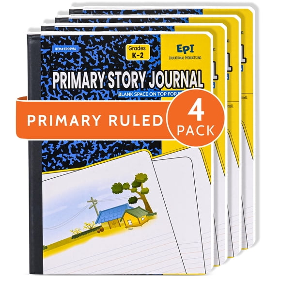 Cuaderno EPI de rayado primario, paquete de 4, 25 x 19 cm, 200 páginas