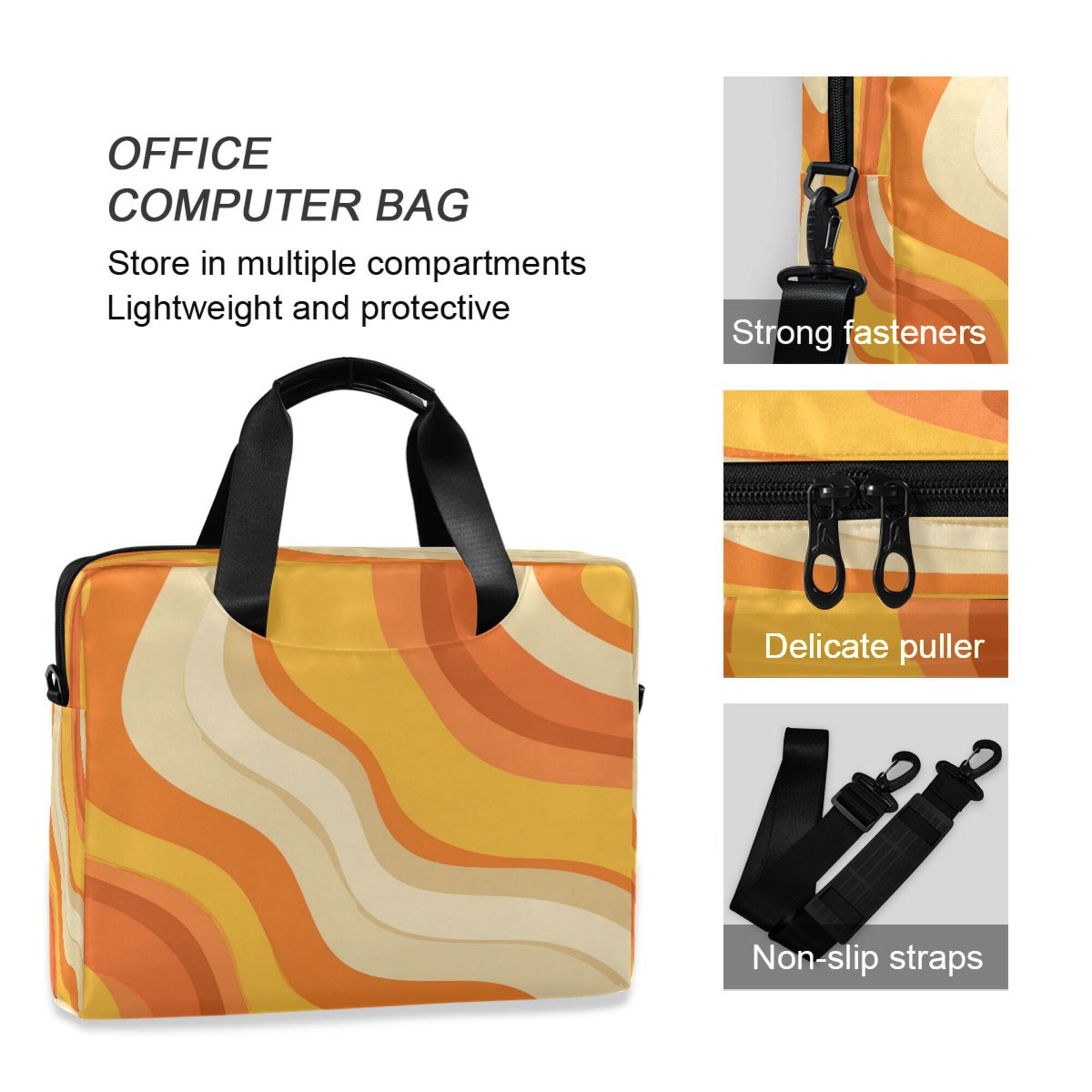 16" Laptop Briefcase, Detachable Anti-Slip Shoulder Strap, Multi-Compartment Work Travel Bag Orange Color Clash Pattern