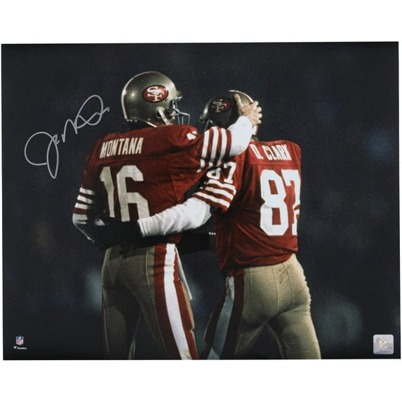 Joe Montana San Francisco 49ers Autographed 16" x 20" Red Jersey with Dwight Clark Photograph - Fanatics Authentic Certified