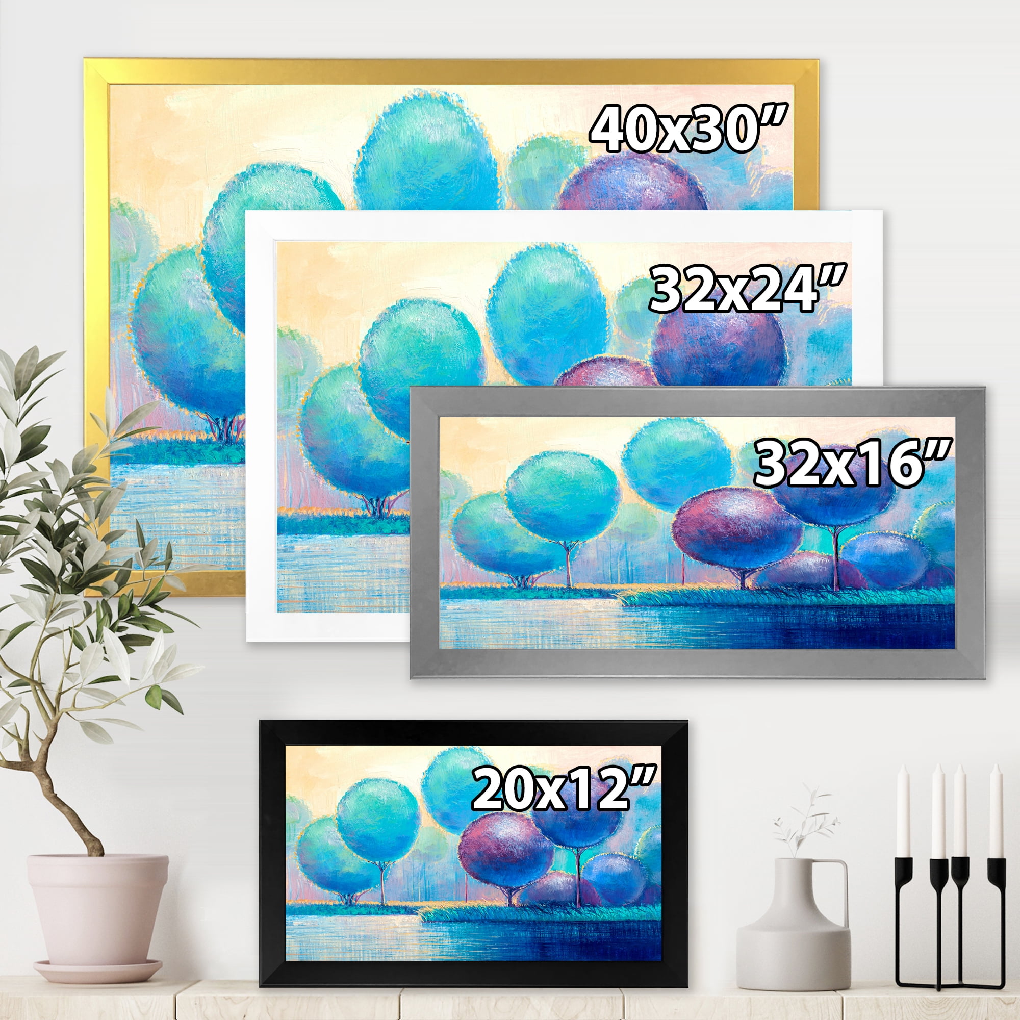 Designart 'Ornamental Colourful Trees V' Modern Framed Art Print