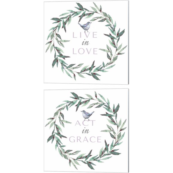 Great Art Now Live in Love & Act in Grace by Elizabeth Tyndall 2 Piece Canvas Art Set Each 14"W x 14"H
