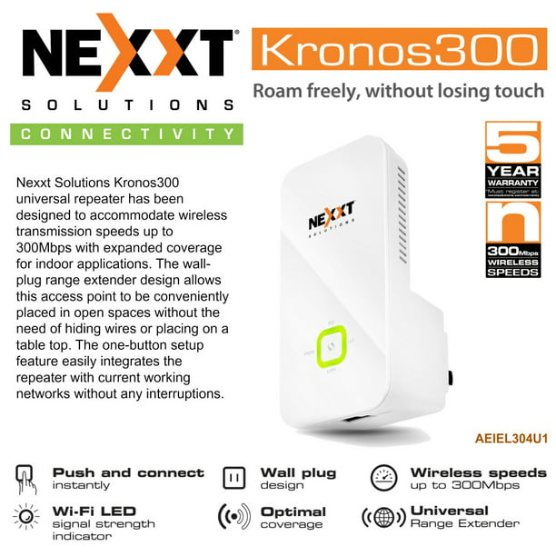 Nexxt Kronos300 Wireless N Wall Plug Universal Range Extender Ap 802 11b G N Walmart Com Walmart Com
