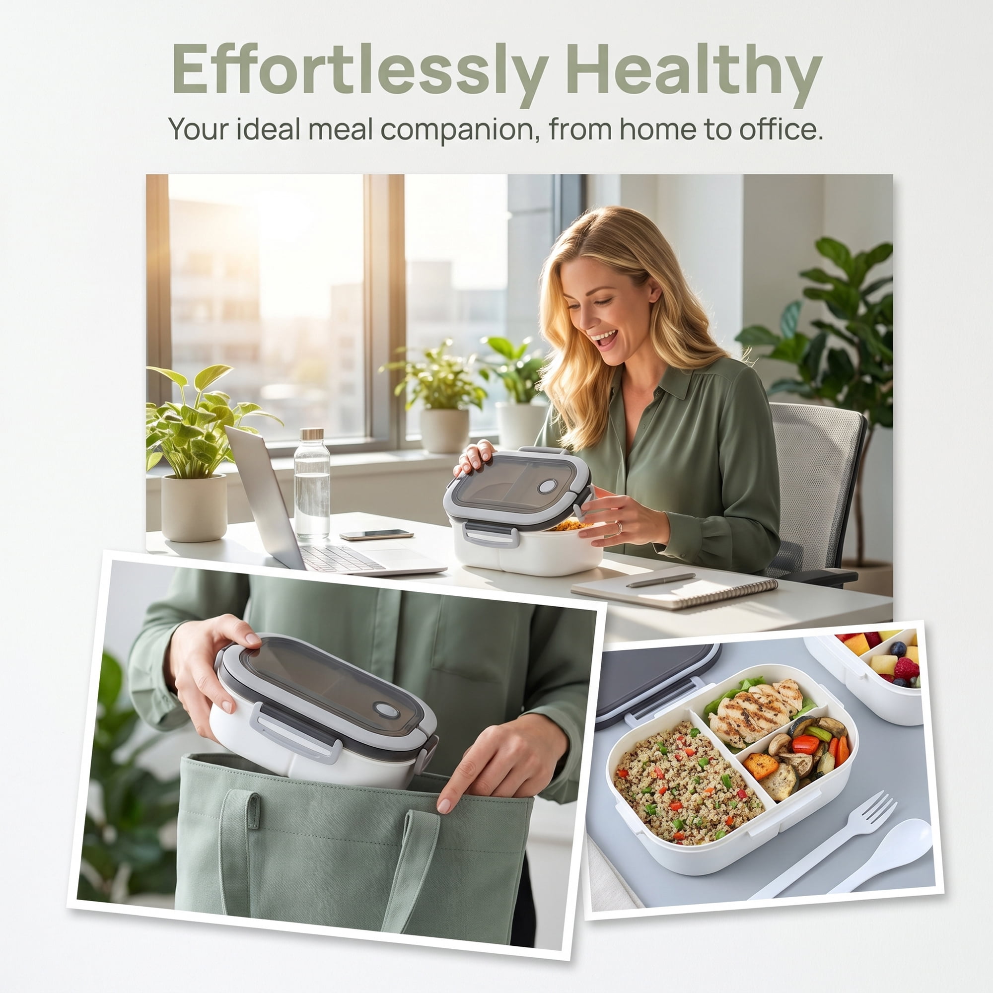 Unique Bargains Double-Layer Leak-Proof Meal Lunch Bento Box White