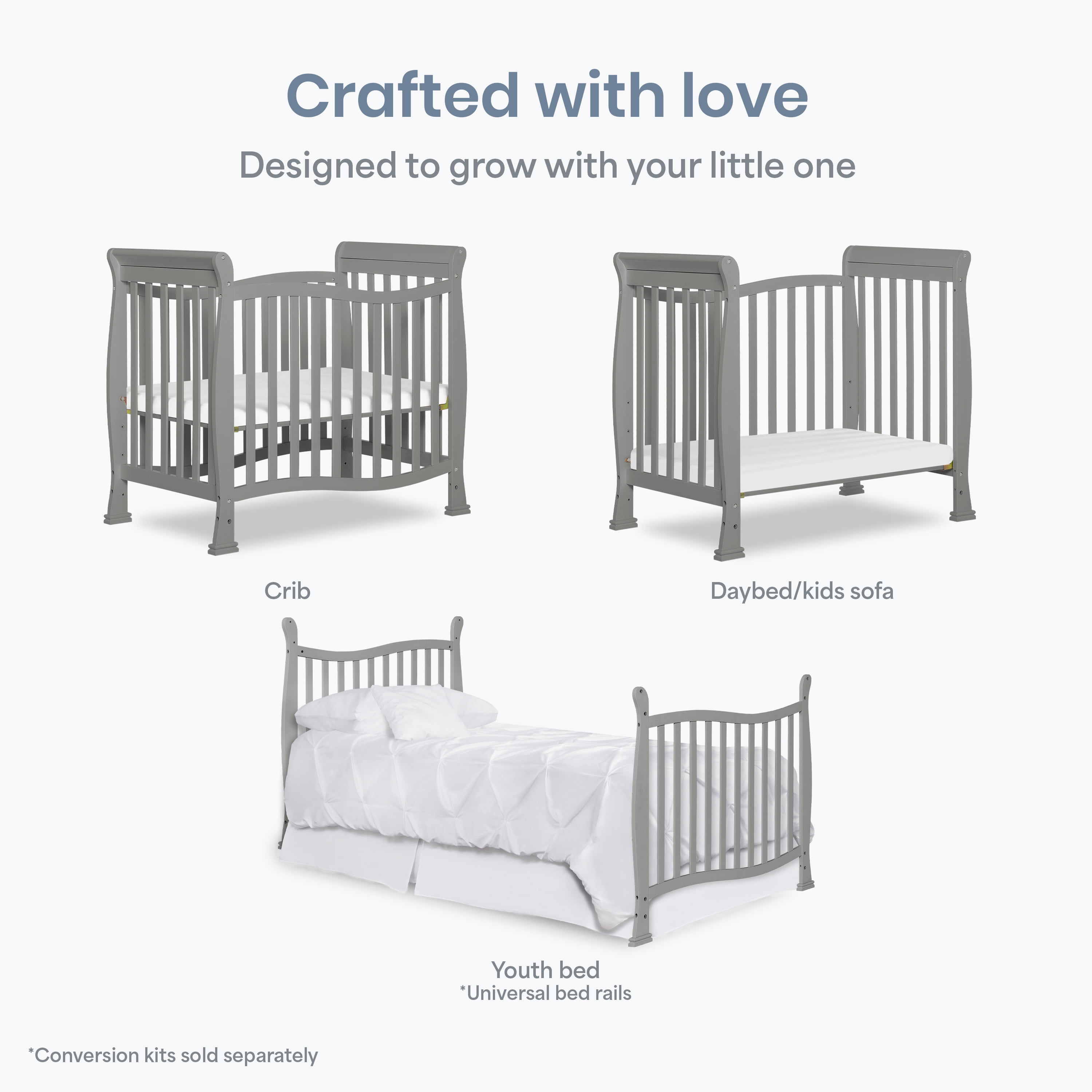 Dream On Me Piper 4-in-1 Convertible Mini Crib, Sea Grass