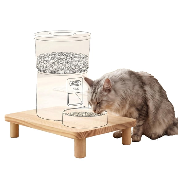Elevated Cat Food Stand for Automatic Feeder & Traditional Bowls – Solid Wood Raised Feeding Station, 2 3/8" Height Increase to Relieve Spine & Joints in Pets