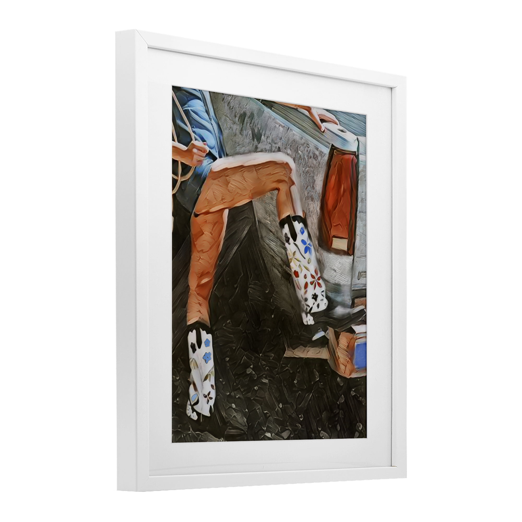 Round Up Cowgirl Boots White Framed Print Under Glass, design by Jesse Keith