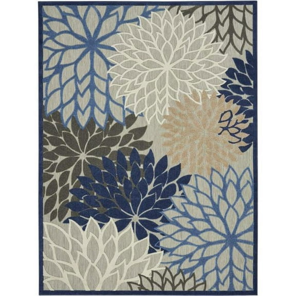 8 x 11 ft. Blue Large Floral Indoor & Outdoor Area Rug