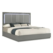 Elara Queen Bed - Manufactured Wood - Gray & LED Marble Accent Headboard