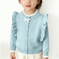 thumbnail image 2 of QQAMB Girls Cardigan Sweater Button Down Crewneck Cute Ruffle Long Sleeve with Pockets Solid Color Knit Tops, 2 of 8
