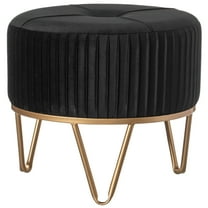 Round Velvet Ottoman Stool Raised with Hairpin Gold Base