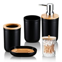 iMucci 5 Piece Black Bathroom Accessories Set Wash Kit, Toothbrush Holder, Soap Dish, Lotion Dispenser, Mouthwash Cup and Cotton Swab Box