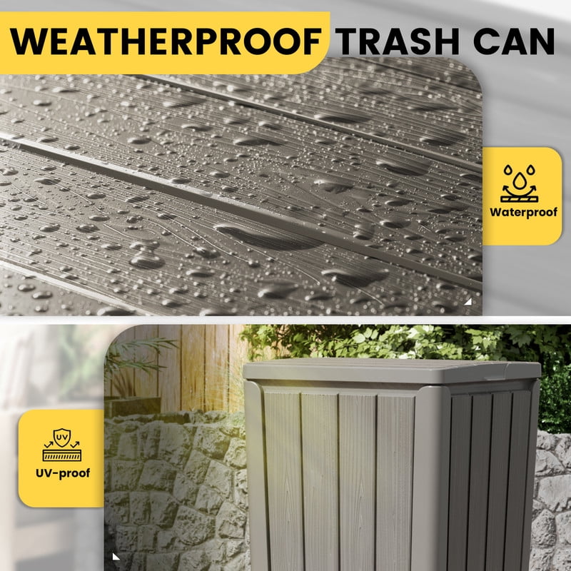 Bifanuo Outdoor Trash Can with Lid, Waterproof Resin Garbage Can with Tiered Lid, Outside Trash Bin for Patio, Kitchen, Backyard or Deck