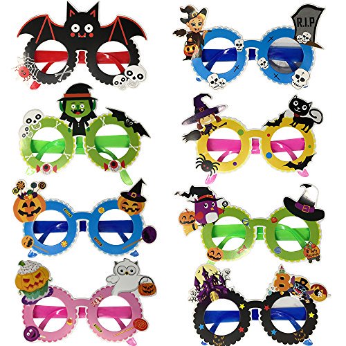 gebra - Marco de gafas divertidas para decoración de fiesta de Halloween con estilos de murciélago fantasma de calabaza y bruja para niños, paquete de 8 Gebra 661273688991