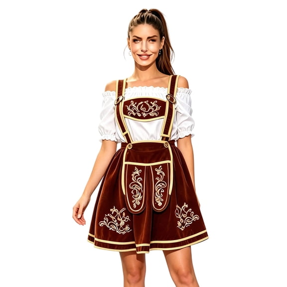Oktoberfest Women Costume, Off Shoulder Suspender Dress, Embroidery Velvet Dirndl Dress, Beer Festival Party Dress