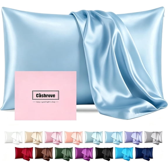 Silk Pillow Cases with Zipper, Pillow Case,Baby Blue,Standard,1pc