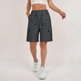 thumbnail image 2 of HKYNLAG 2026 Cargo Shorts Women Bermuda Shorts Summer Quick Dry High Waisted Long Shorts Drawstring Knee Length Plus Size Ladies Hiking Shorts with Pockets Dark Gray S, 2 of 6