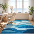 thumbnail image 3 of Design&I 8'x10' Washable Area Rug Sleek Flatweave Pet Friendly Ocean Wave Themed Abstract Nautical Scroll Motif Contemporary for King Size Bedroom, Under Bed, 3 of 7