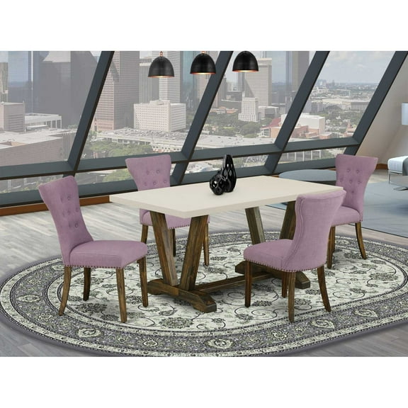 East West Furniture V726GA740-5 5-Piece Dinette Set- 4 Upholstered Dining Chairs with Dahlia Linen Fabric Seat and Button Tufted Chair Back - Rectangular Table Top & Wooden Legs - Linen White and...