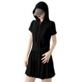 thumbnail image 3 of Jinhomg 2 Piece Outfits for Women Casual Short Sleeve Drawstring Hoodies with Flowy Pleated Shorts 2025 Trendy Teen Girl Going Out Wear Black XL, 3 of 6