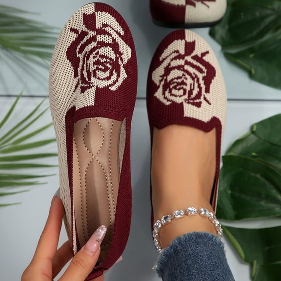 Women's Slip on Loafers, Breathable Mesh Flats Casual Work Shoes Low Top Round Toe Knit Loafers for Women for Office Daily Wear