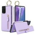 thumbnail image 2 of for Samsung Galaxy Note 20 Ultra Zipper Wallet Case, Premium Lychee Texture PU Leather Double Magnetic Clasp Flip Kickstand Credit Card Slots Shockproof Portable Metal Ring Hook Phone Case,Purple, 2 of 9