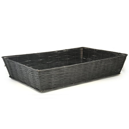Pewter Rectangular Tray - Rectangular Synthetic Wicker Tray - Large 17in