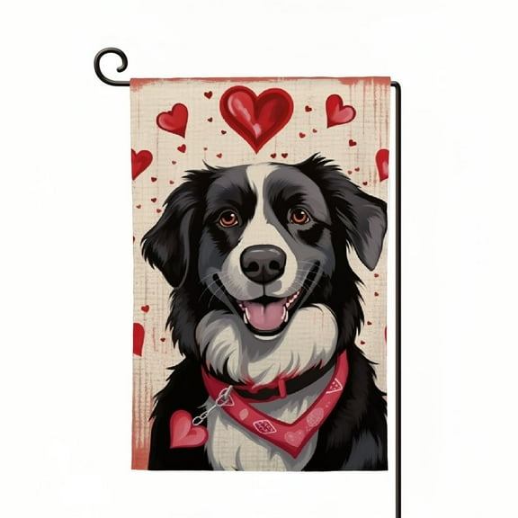 PHYHOO Valentines Day Garden Flag Valentine Australian Shepherd Dog Flags for Outside Love Heart Anniversary Wedding Party Home Burlap Double Sided Yard Outdoor Decor White