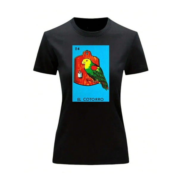 Playera Blusa El Cotorro De La Loteria Mexicana Tradicion Mexicana Color Negro Talla Grande Marca Emil SaEs