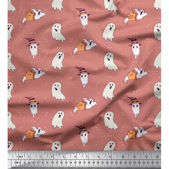 Soimoi Rayon Fabric Ghost Halloween Print Sewing Fabric Yard 56 Inch Wide