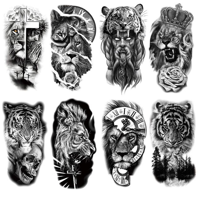 Tatuaje Brazo Animal 3D Impermeable Tigre León WDOplteas para Adultos Amante Pareja