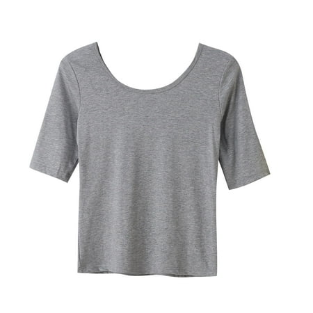 GSPCLAM Women s Solid Color T-Shirts Crew Neck Slim Fit Tops for Vacation Summer Comfy Breathable Short Sleeve Blouse Dark Gray XL