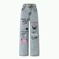 thumbnail image 2 of Hessimy Girls Wide Leg Jeans Size 12-14 Waterproof Outdoor Cargo Pants Jogger Heart Embroidered Denim Pants High Waist Parachute Pants Teen Girl Clothes Home Pants (Light Gray,140), 2 of 5