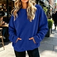 thumbnail image 3 of yillto Women's Sweatshirts Round Neck Long Sleeve Solid Color Loose Casual Fall Tops with Pockets for Ladies, 3 of 5