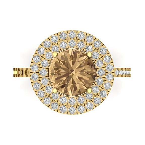 Halo Engagement Ring for Women - 2.6ct Simulated Champagne Diamond in 18K Yellow Gold Promise Ring