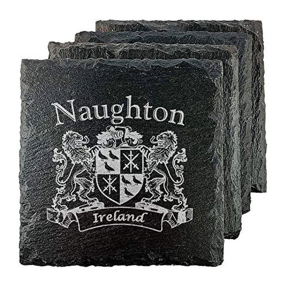 Naughton Irish Coat of Arms Slate Coasters - Set of 4