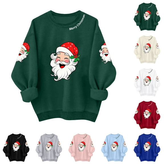 TTUHYWXI Retro Santa Sweatshirt for Women Vintage Christmas Fleece Linend Sweaters Crewneck Oversized Long Sleeve Tops (Red, L)