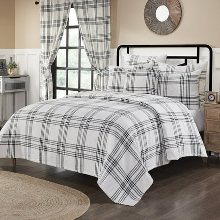 Farmhouse King Coverlet Black Plaid Textured Cotton Bedroom Decor
